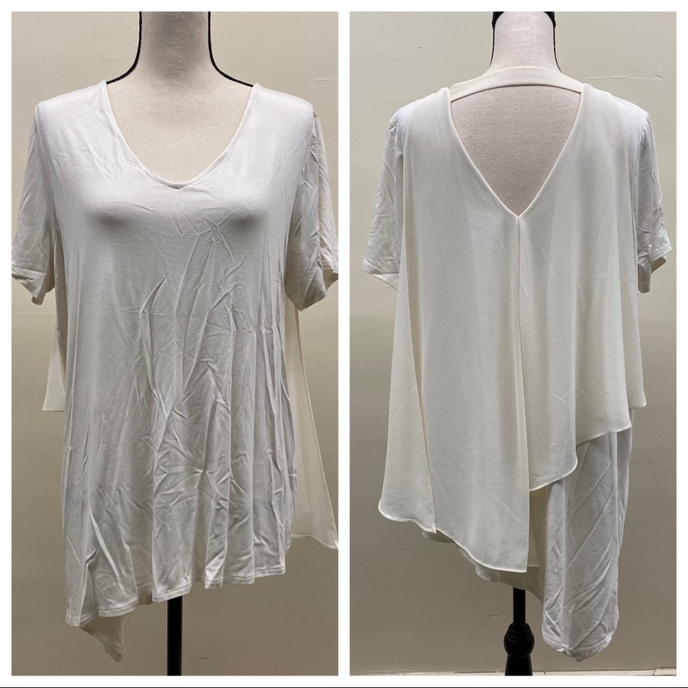 Lisa Rinna Collection V-Neck Top with Chiffon Back Detail